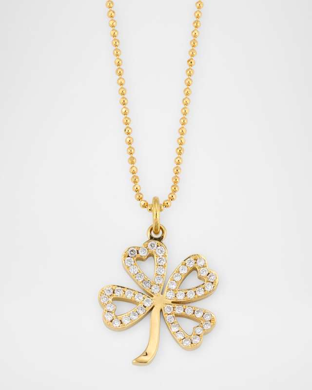 18K Yellow Gold Diamond Open Clover Pendant Necklace